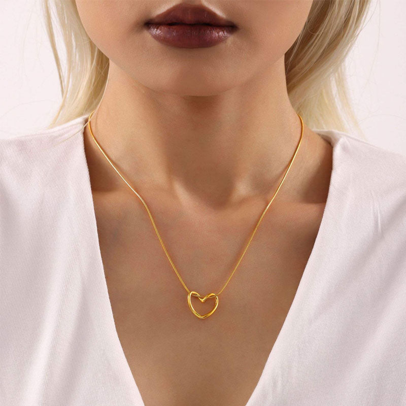 Career Anti Tarnish Gold Necklace 18K Real Stainless Steel Heart Necklace with Earrings Set for Women Girls