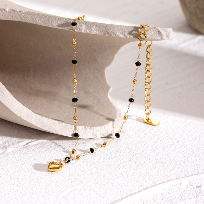 Fashionable 18K Gold-plated Stainless Steel Black Crystal Heart Bracelet Women's Gold Jewelry Manufacturer