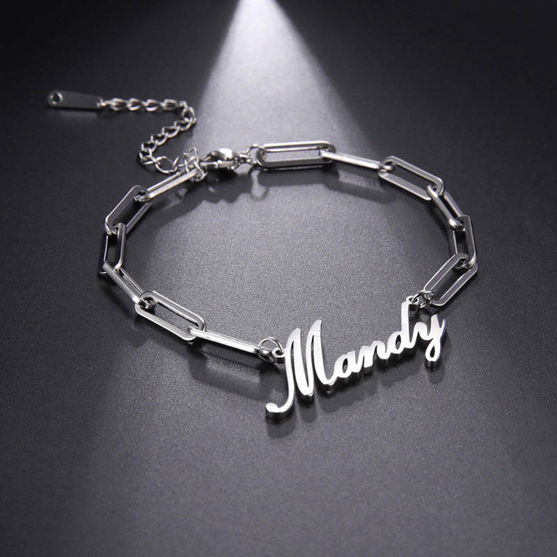 18k Gold Plated Hypoallergenic High Quality Fashion Wholesale Mirror Polish Stainless Steel Custom Name Bracelet for Women