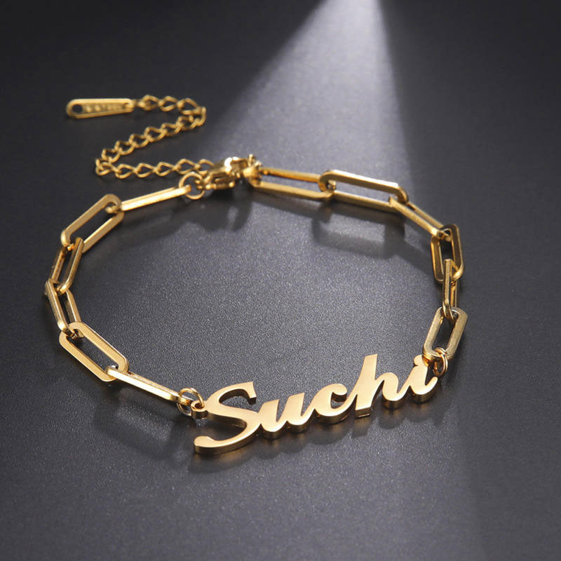 18k Gold Plated Hypoallergenic High Quality Fashion Wholesale Mirror Polish Stainless Steel Custom Name Bracelet for Women
