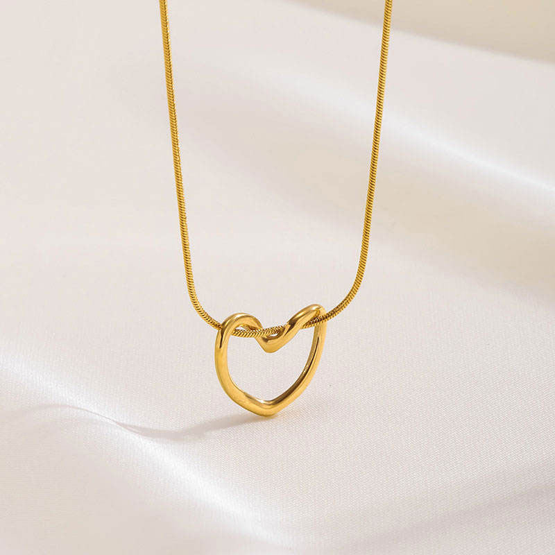 Career Anti Tarnish Gold Necklace 18K Real Stainless Steel Heart Necklace with Earrings Set for Women Girls