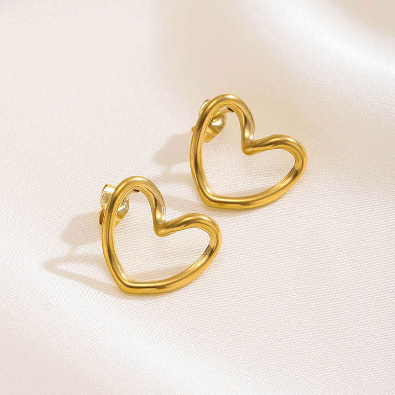 Career Anti Tarnish Gold Necklace 18K Real Stainless Steel Heart Necklace with Earrings Set for Women Girls
