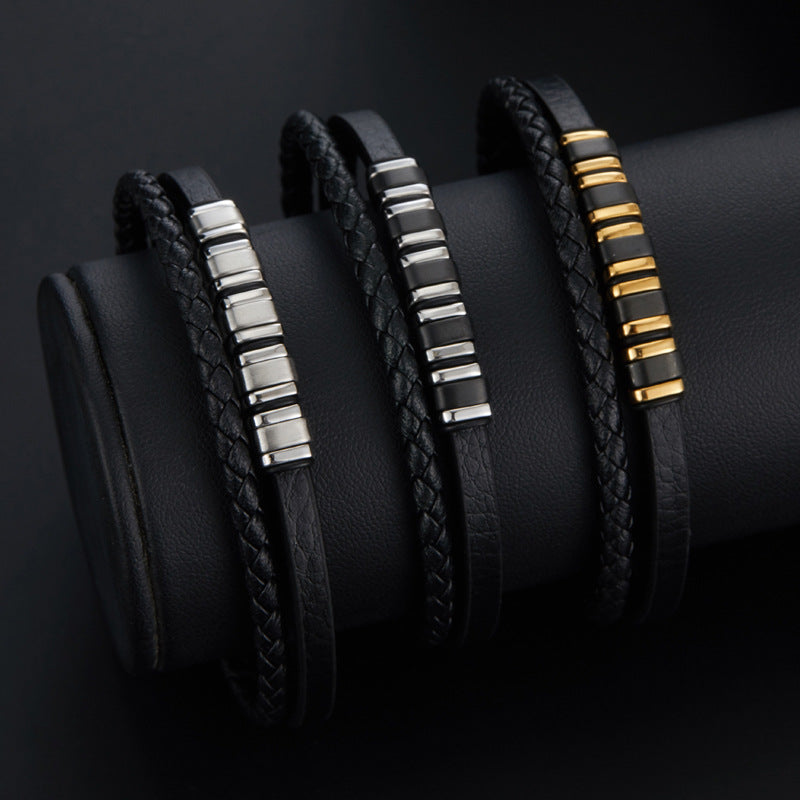 Leather & Steel Men's Bracelet