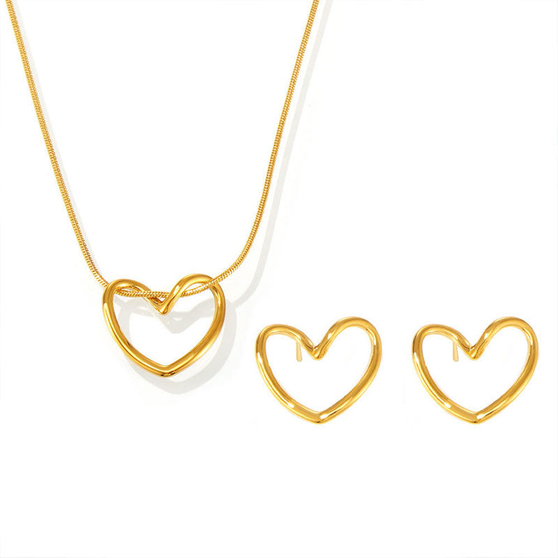 Career Anti Tarnish Gold Necklace 18K Real Stainless Steel Heart Necklace with Earrings Set for Women Girls
