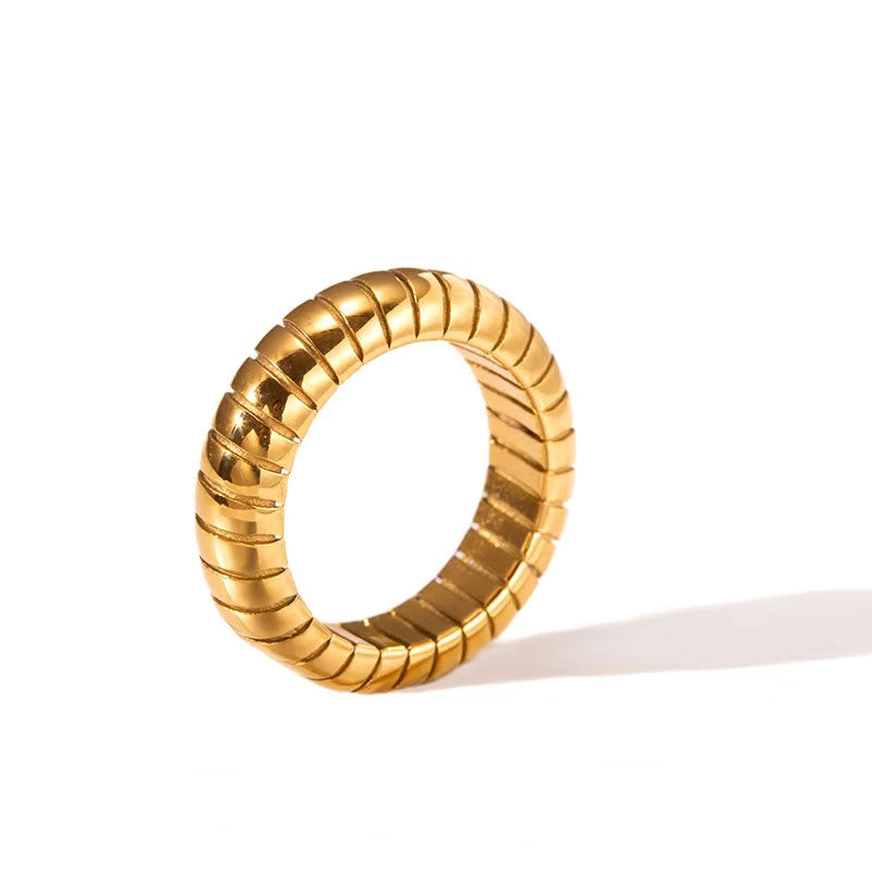 Women's European and American Retro INS Style 18k Gold Stainless Steel Open Ring, Niche Hammer Pattern Fashion Pair Ring