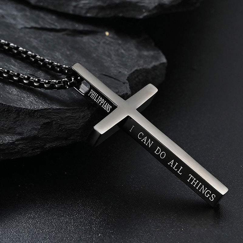 Custom Letter Long Charm Necklace Jewelry Non Tarnish Black Stainless Steel Cross Pendant Necklace for Men Women