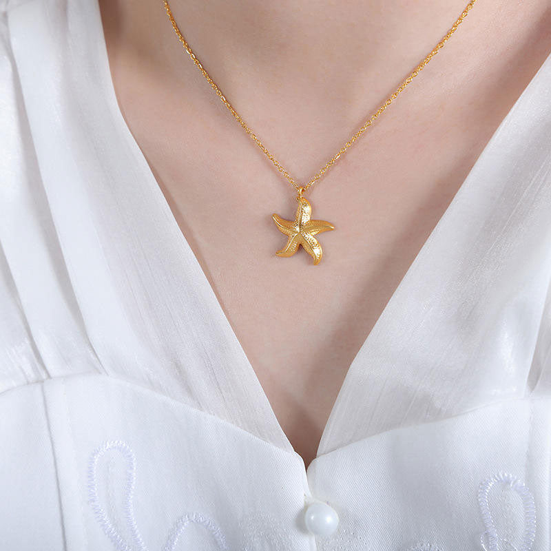 Minimalist 18K Gold Plated Stainless Steel Starfish Pendant Necklace for Women Romantic Style Tarnish Free Jewelry