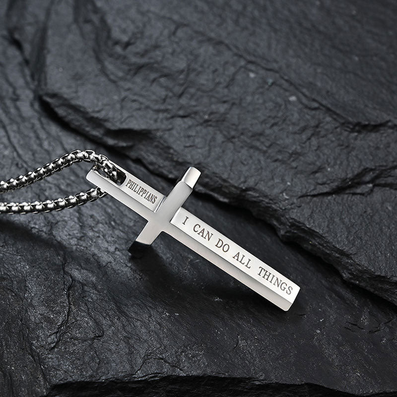 Custom Letter Long Charm Necklace Jewelry Non Tarnish Black Stainless Steel Cross Pendant Necklace for Men Women