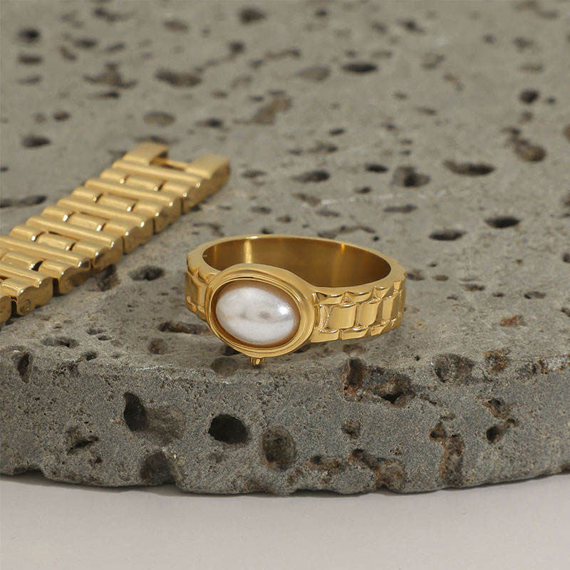 Trendy Size 6 7 8 316 Stainless Steel Hip Hop Ring 14k Gold Plated Nugget Pearl Ring for Men Women