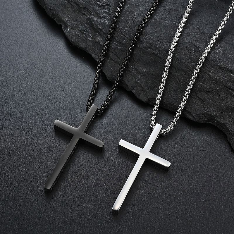 Custom Letter Long Charm Necklace Jewelry Non Tarnish Black Stainless Steel Cross Pendant Necklace for Men Women