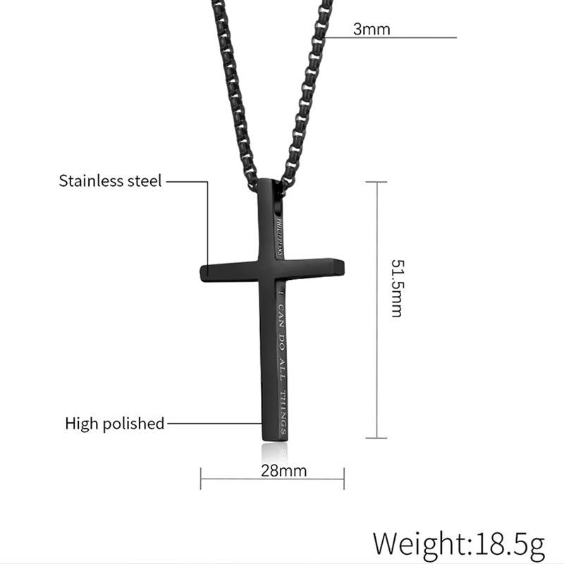 Custom Letter Long Charm Necklace Jewelry Non Tarnish Black Stainless Steel Cross Pendant Necklace for Men Women