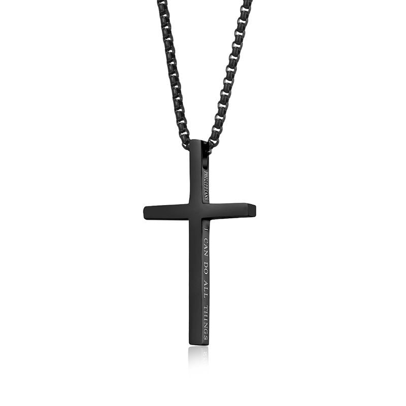 Custom Letter Long Charm Necklace Jewelry Non Tarnish Black Stainless Steel Cross Pendant Necklace for Men Women