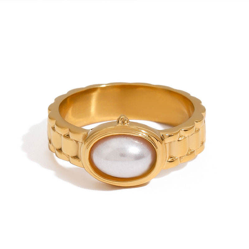 Trendy Size 6 7 8 316 Stainless Steel Hip Hop Ring 14k Gold Plated Nugget Pearl Ring for Men Women