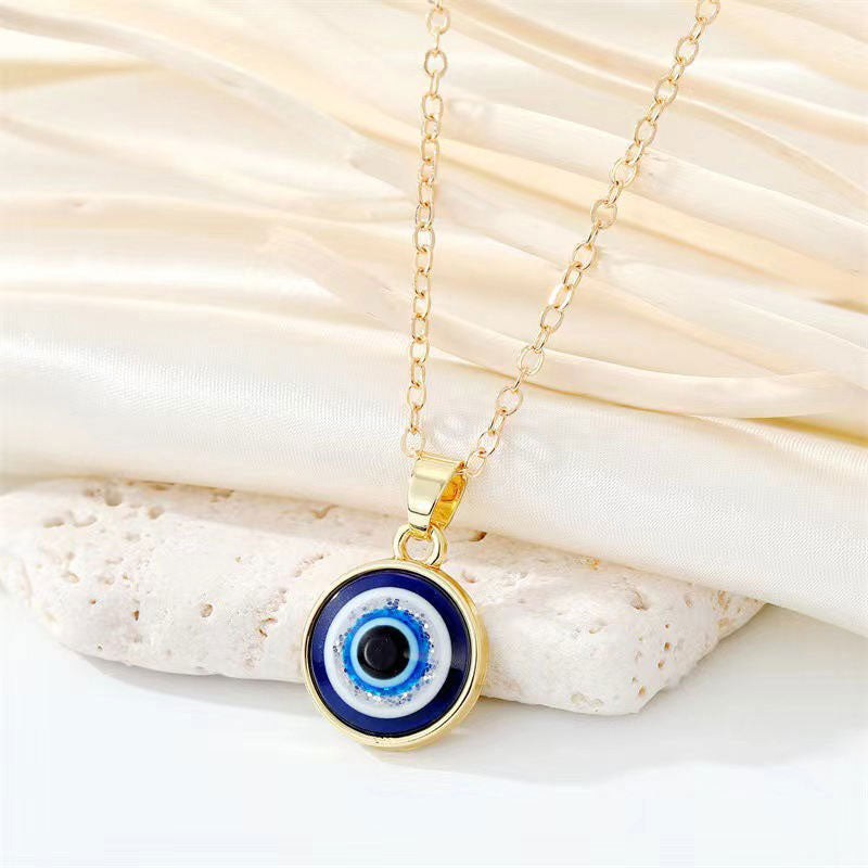 Korean Elegant Stainless Steel Necklace with Pendant Fashion 14K Solid Gold Eye Y2K Necklace for Women Men Girls