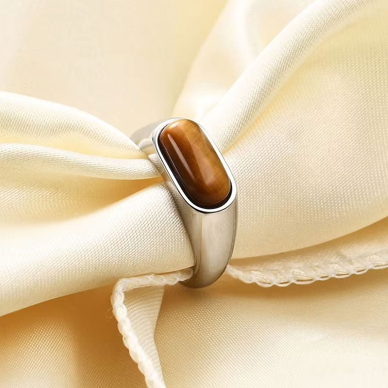 Trendy Wholesale Custom Natural Stone 18K PVD Gold Plated Stainless Steel Blue Ring for Men Women Boy