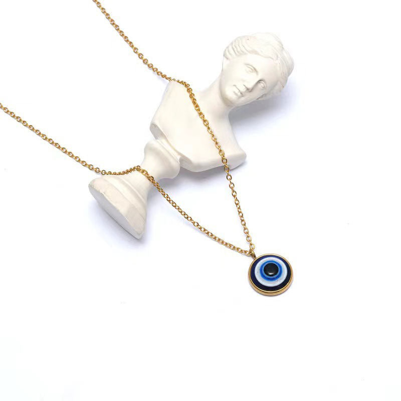 Korean Elegant Stainless Steel Necklace with Pendant Fashion 14K Solid Gold Eye Y2K Necklace for Women Men Girls