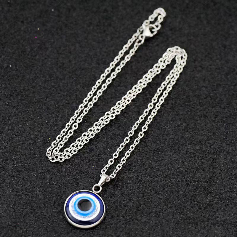 Korean Elegant Stainless Steel Necklace with Pendant Fashion 14K Solid Gold Eye Y2K Necklace for Women Men Girls