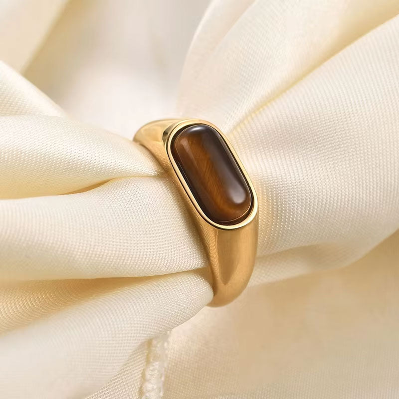 Trendy Wholesale Custom Natural Stone 18K PVD Gold Plated Stainless Steel Blue Ring for Men Women Boy