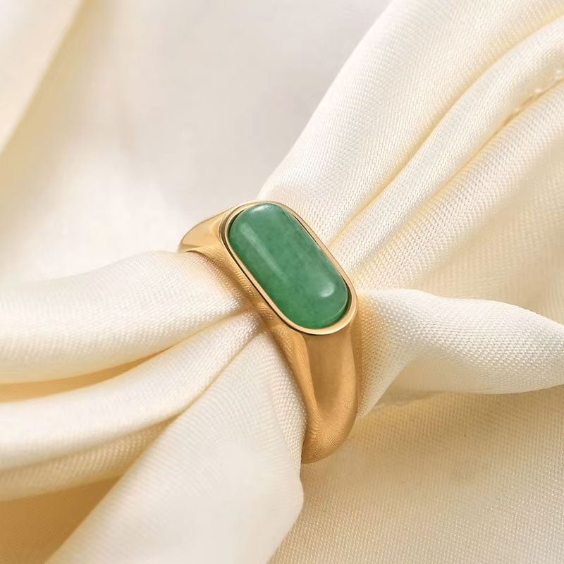 Trendy Wholesale Custom Natural Stone 18K PVD Gold Plated Stainless Steel Blue Ring for Men Women Boy
