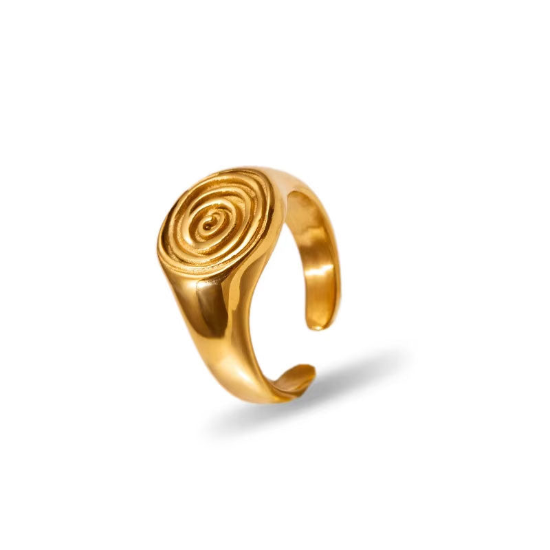 Women's European and American Retro INS Style 18k Gold Stainless Steel Open Ring, Niche Hammer Pattern Fashion Pair Ring