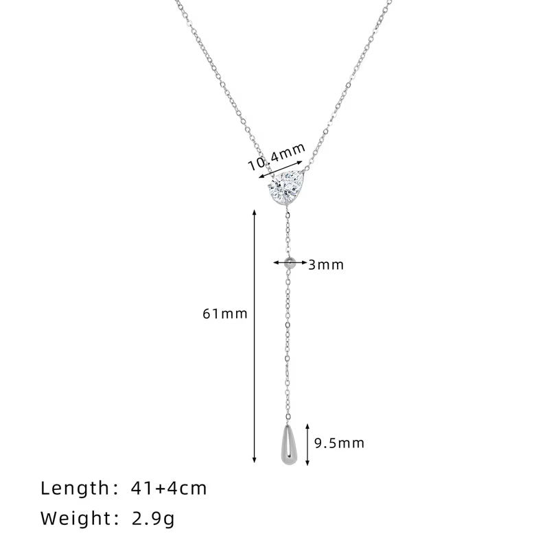 Elegant Jewelry Fade Resistant Fine Jewelry Necklaces Stainless Steel Zircon Teardrop Fashion Pendant Y Necklaces for Women