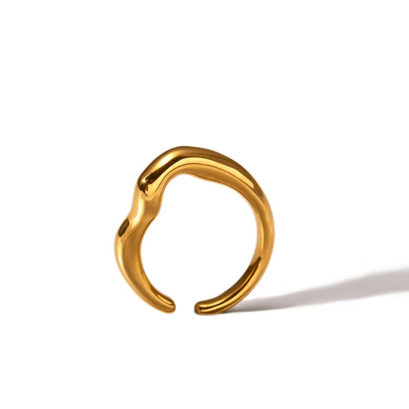 Women's European and American Retro INS Style 18k Gold Stainless Steel Open Ring, Niche Hammer Pattern Fashion Pair Ring