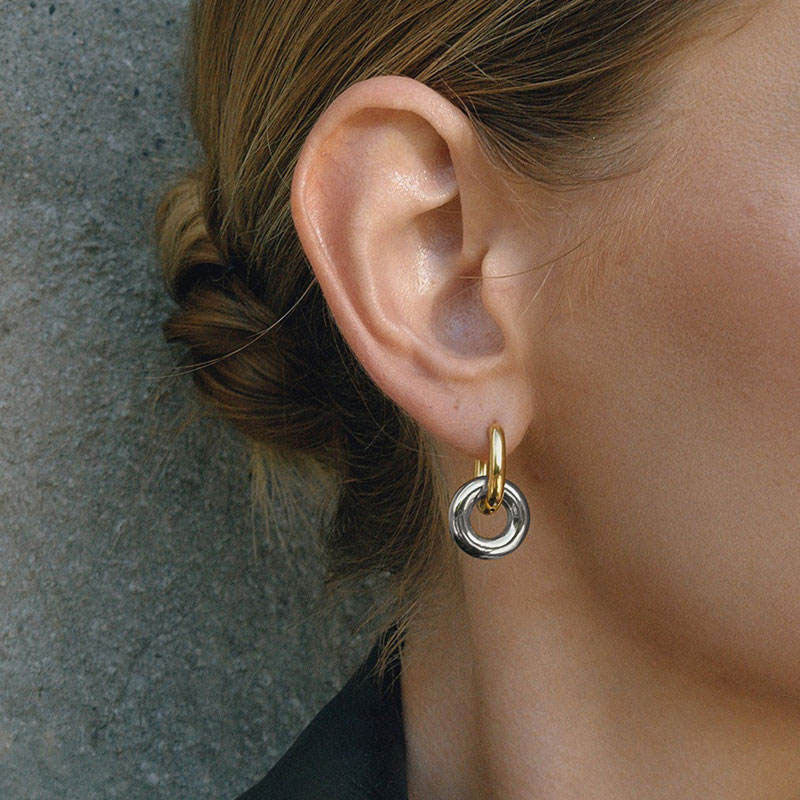 Anti Tarnish Designer Wholesale 18K Gold Jewelry Korean Stainless Steel Fashion Hoop Earrings With a Pendant for Women