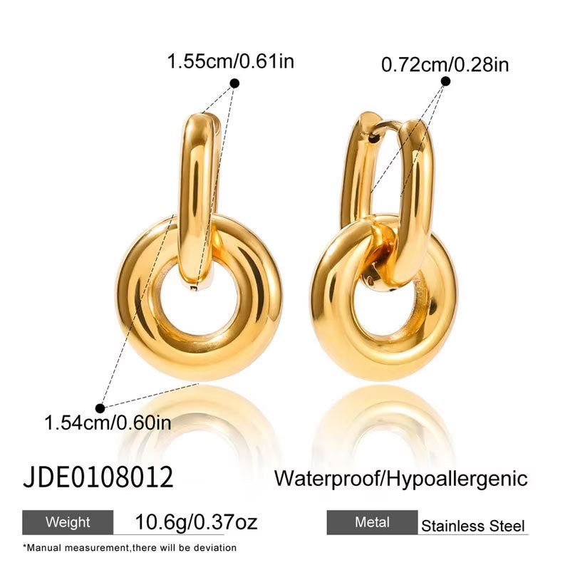 Anti Tarnish Designer Wholesale 18K Gold Jewelry Korean Stainless Steel Fashion Hoop Earrings With a Pendant for Women