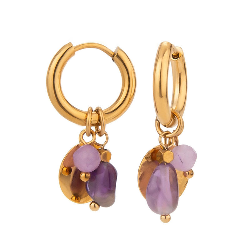 European and American Stainless Steel Natural Stone Hammer Pattern Earrings with Retro Temperament for Women's Earrings