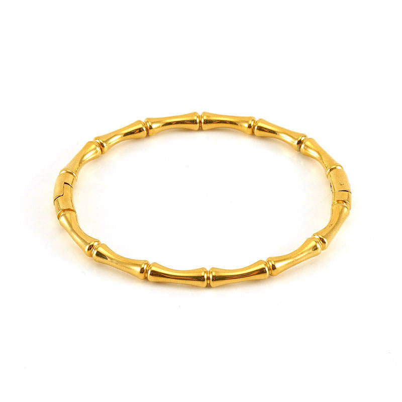 Metal Stainless Steel Fine Designer Luxury Open Dubai Gold Bangles 18k Fashion Chaunky Bamboo Bangle for Ladies Women