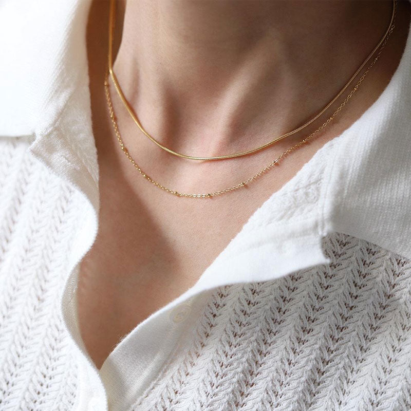 Dainty 18k Gold Plated Twisted Rope Chain Necklaces Women Stainless Steel Layered Double Snake Chain Choker Necklace Jewelry