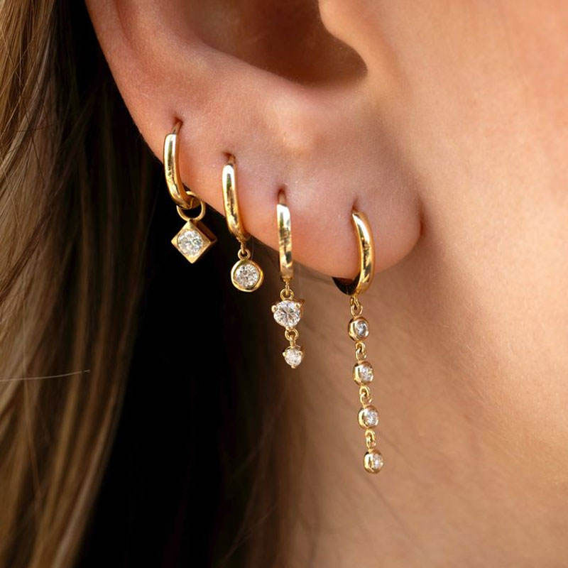 Anti Tarnish Designer Wholesale 18K Gold Jewelry Korean Stainless Steel Fashion Zircon Dangle Earrings for Women
