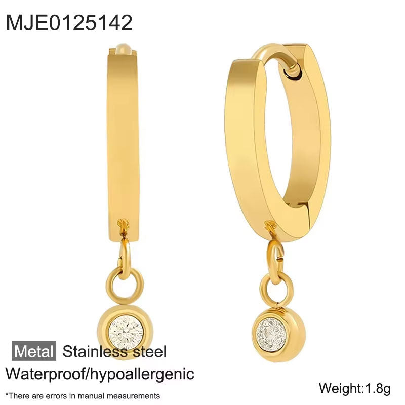 Anti Tarnish Designer Wholesale 18K Gold Jewelry Korean Stainless Steel Fashion Zircon Dangle Earrings for Women