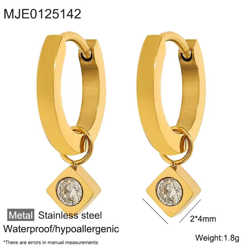 Anti Tarnish Designer Wholesale 18K Gold Jewelry Korean Stainless Steel Fashion Zircon Dangle Earrings for Women