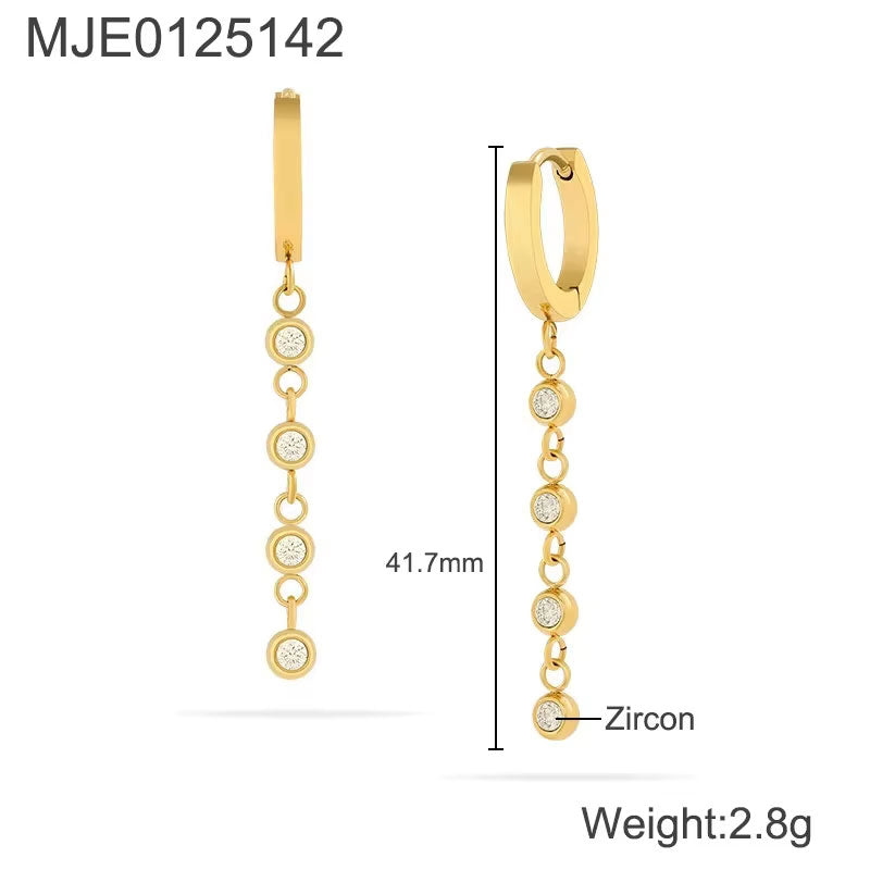 Anti Tarnish Designer Wholesale 18K Gold Jewelry Korean Stainless Steel Fashion Zircon Dangle Earrings for Women