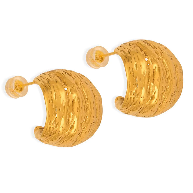 Minimalist Hypoallergenic Geometric Irregular Texture Earrings Tarnish Free Stainless Steel 18k Gold Plated Stud Earrings