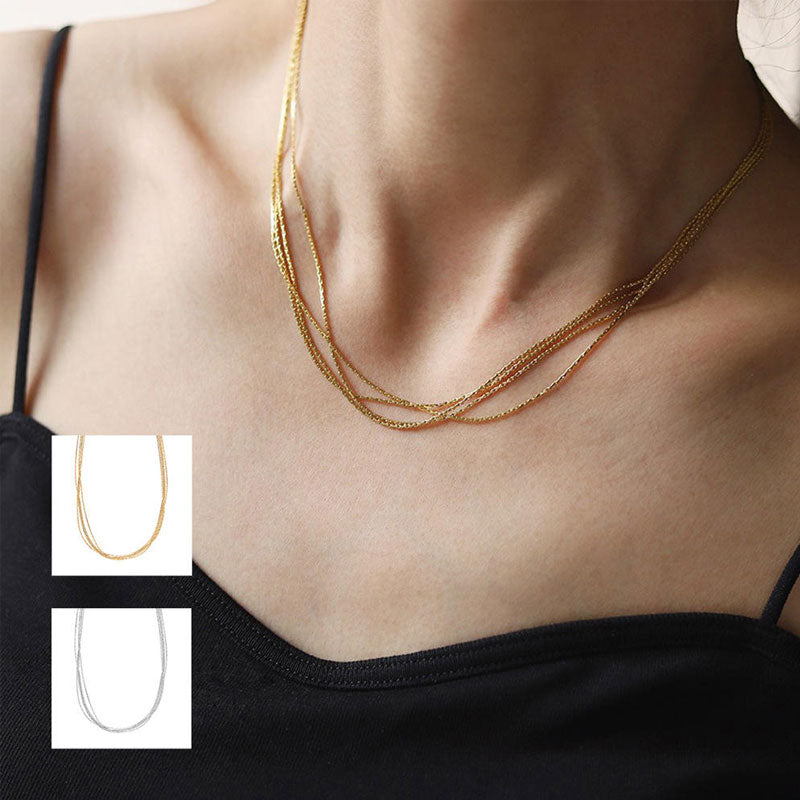 Fashion Jewelry Multilayer Elegant Silky Thin Link Chain Chokers Basic Punk Layer Multi Layered Stainless Steel Necklace
