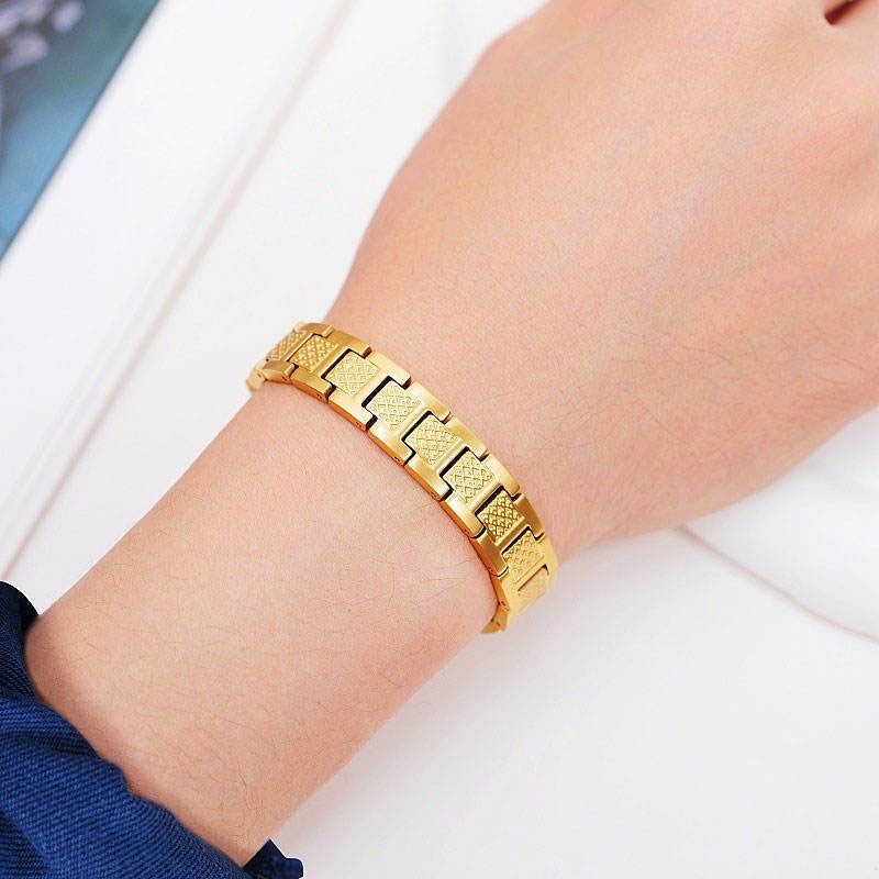 Trendy Custom Luxury Anti Tarnish Solid 14k 18k Gold Stainless Steel Braceletes for Men Women