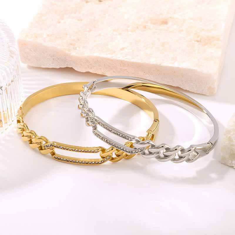 Wholesale Anti-Allergy High Polish Waterproof Stainless Steel Cubic Zirconia Bangle for Women