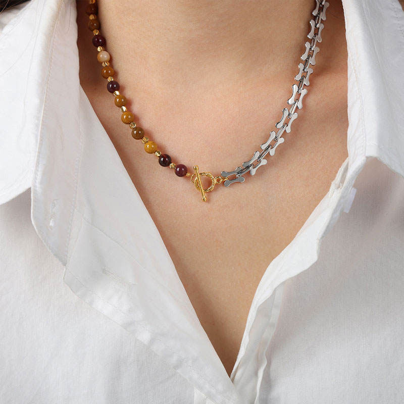 Trendy Long Charm Necklace Jewelry Stainless Steel Non Tarnish Bead H Necklace for Women Men Girls