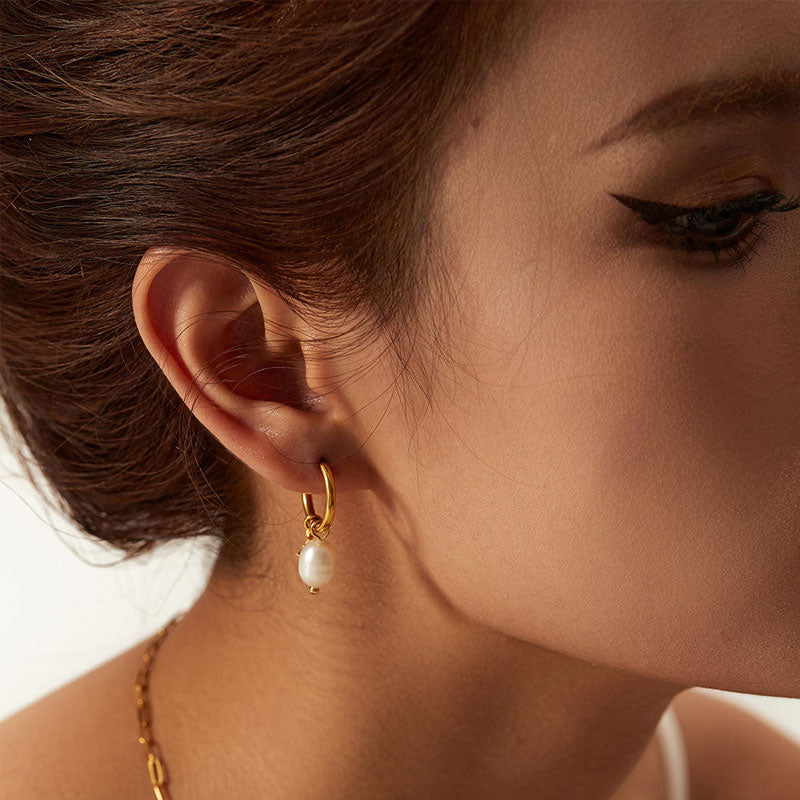 European and American Natural Freshwater Star Pendant Stainless Steel Earrings Pearl INS Style Women's Ear Buckle Earrings