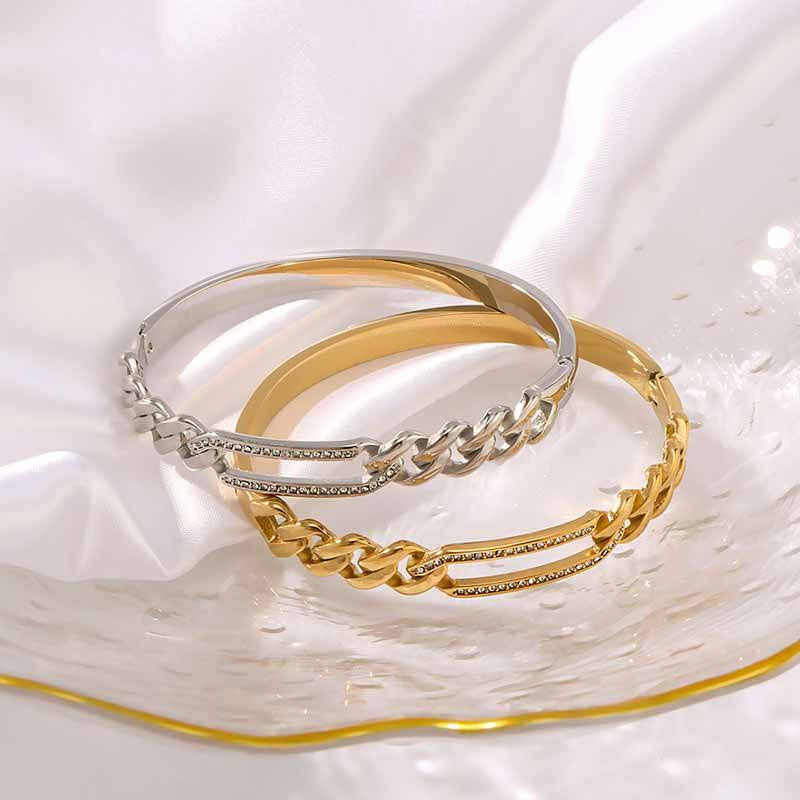 Wholesale Anti-Allergy High Polish Waterproof Stainless Steel Cubic Zirconia Bangle for Women