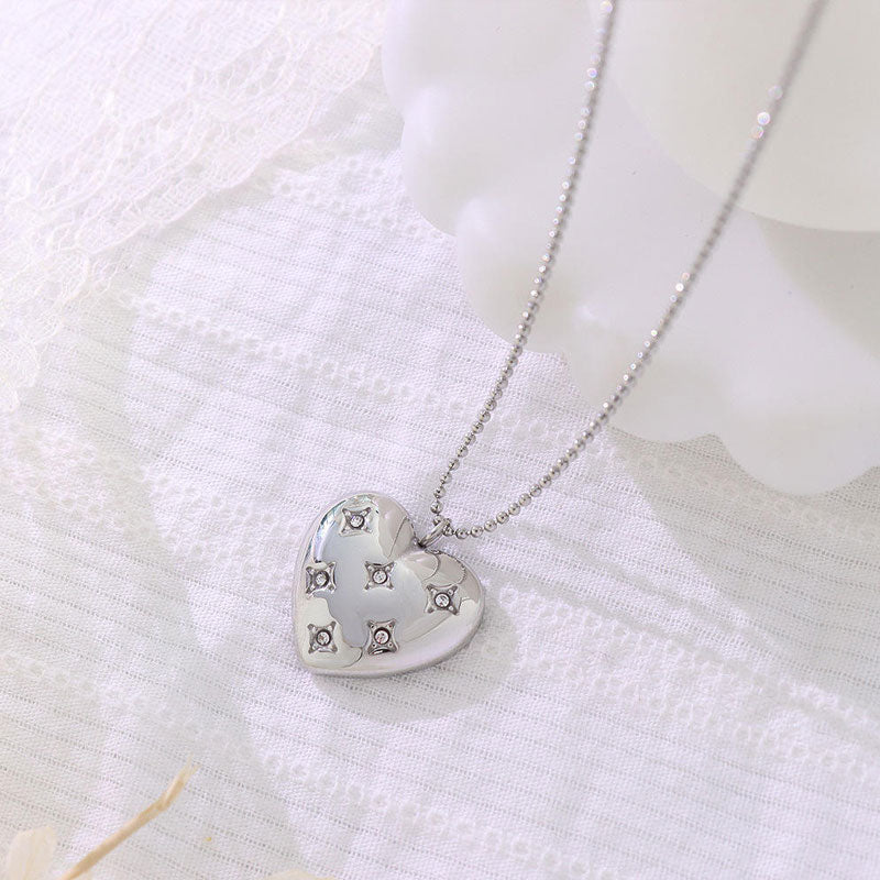 Elegant Korean Stainless Steel Necklace for Women Girls with 14K Solid Gold Heart Zirconia Pendant for Anniversary Occasions