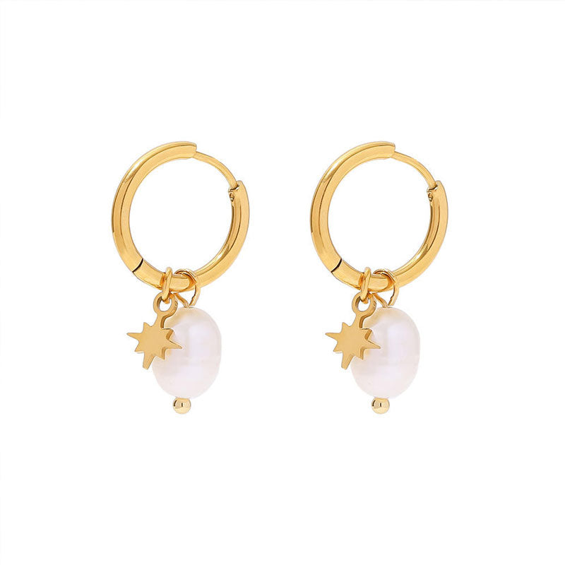 European and American Natural Freshwater Star Pendant Stainless Steel Earrings Pearl INS Style Women's Ear Buckle Earrings