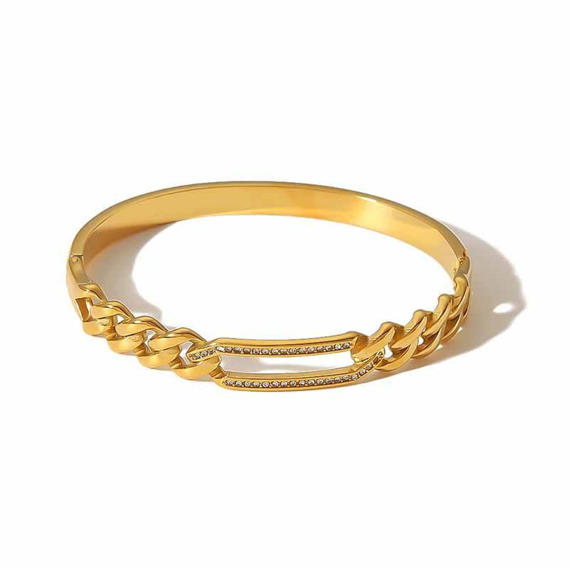 Wholesale Anti-Allergy High Polish Waterproof Stainless Steel Cubic Zirconia Bangle for Women
