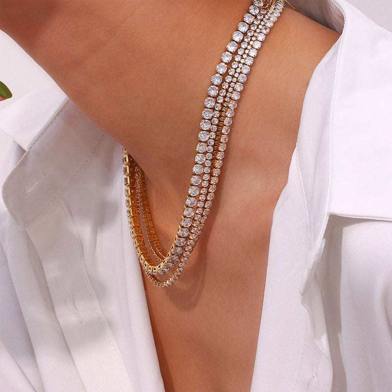 Korean Elegant Stainless Steel Chain Necklace Fashion 14K Solid Gold Tennis Necklace Lab Diamond for Women Men Girls