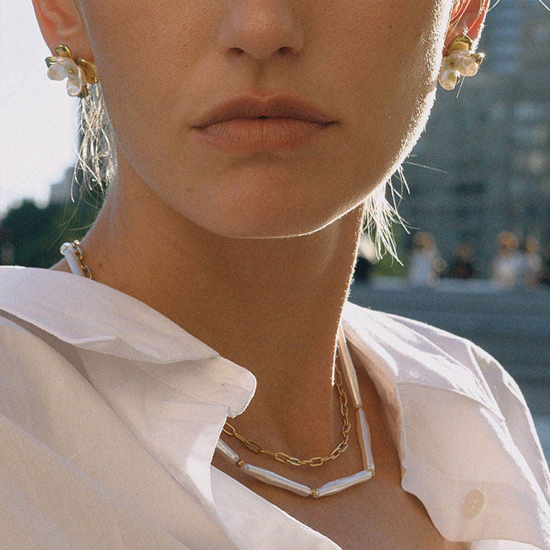 Trendy Anti Tarnish Hypoallergenic Wholesale Stainless Steel Custom Imitation Pearl 14k 18k Solid Filled Gold Chain for Women