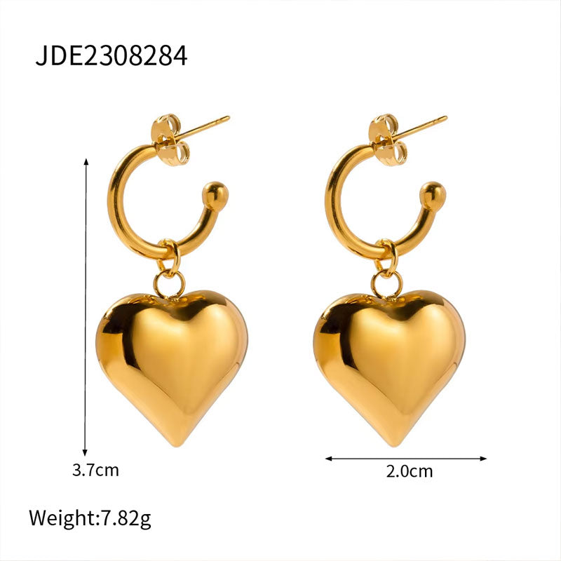 European and American Retro French Heart-shaped Stainless Steel Earrings for Women Fashionable Heart-shaped Earrings