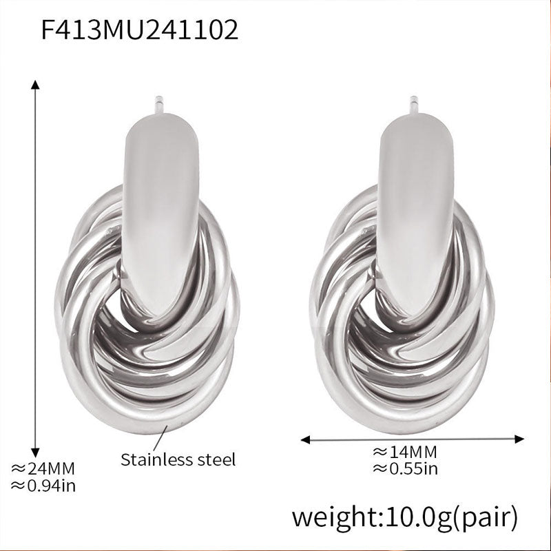 Trendy 18K Gold Plated Twisted Multi-layer Cross Stainless Steel Stud Earring for Women Unique Jewelry Design