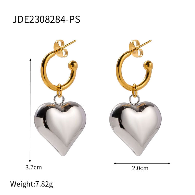 European and American Retro French Heart-shaped Stainless Steel Earrings for Women Fashionable Heart-shaped Earrings